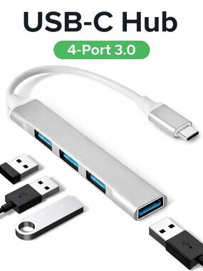 USB-C Hub 4 Port USB 3.0 Adapter Aluminum Type-C to USB Extender for Laptop